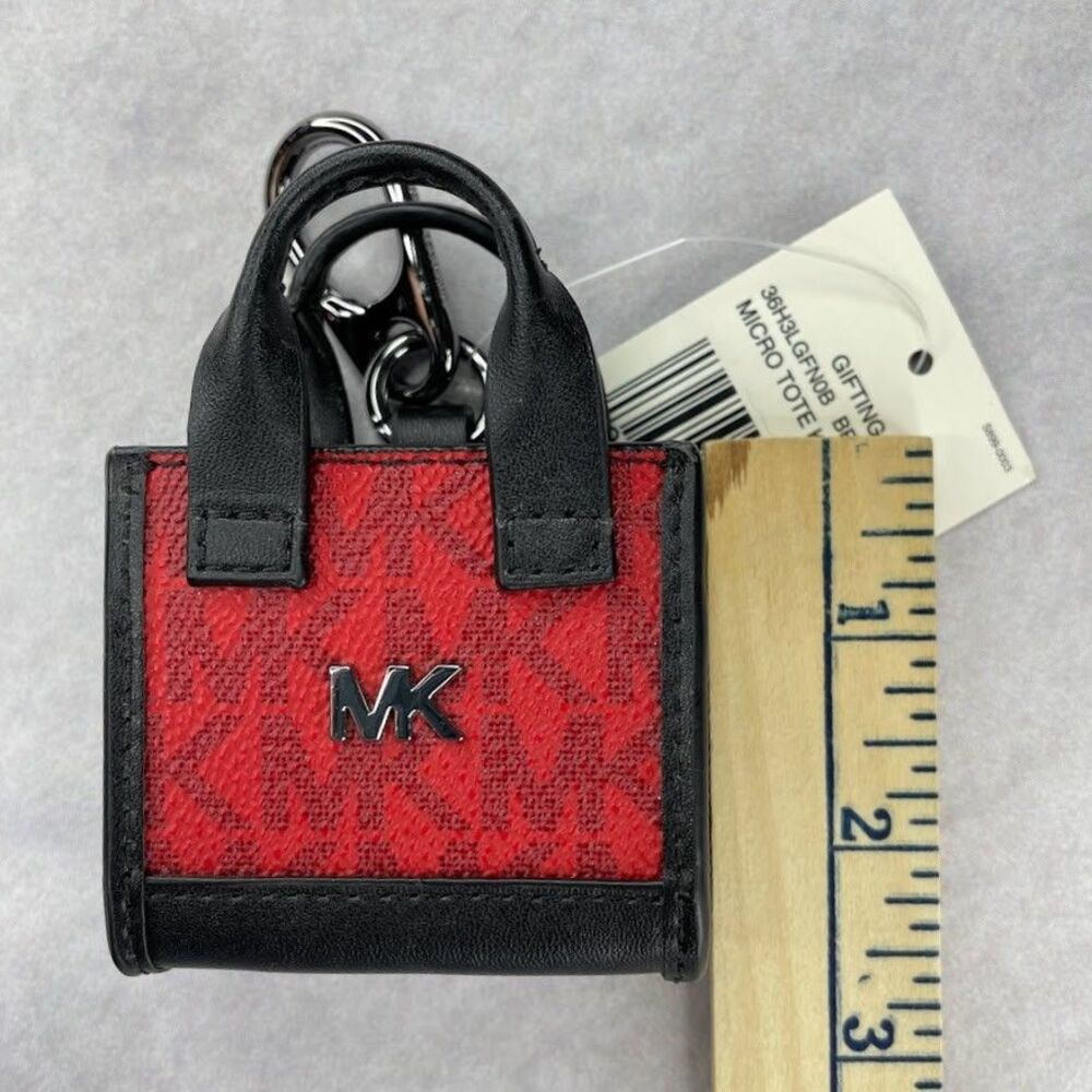Michael Kors Micro Signature Logo Case Red Bag Charm Keychain Pod Case $168 NEW - Picture 12 of 14